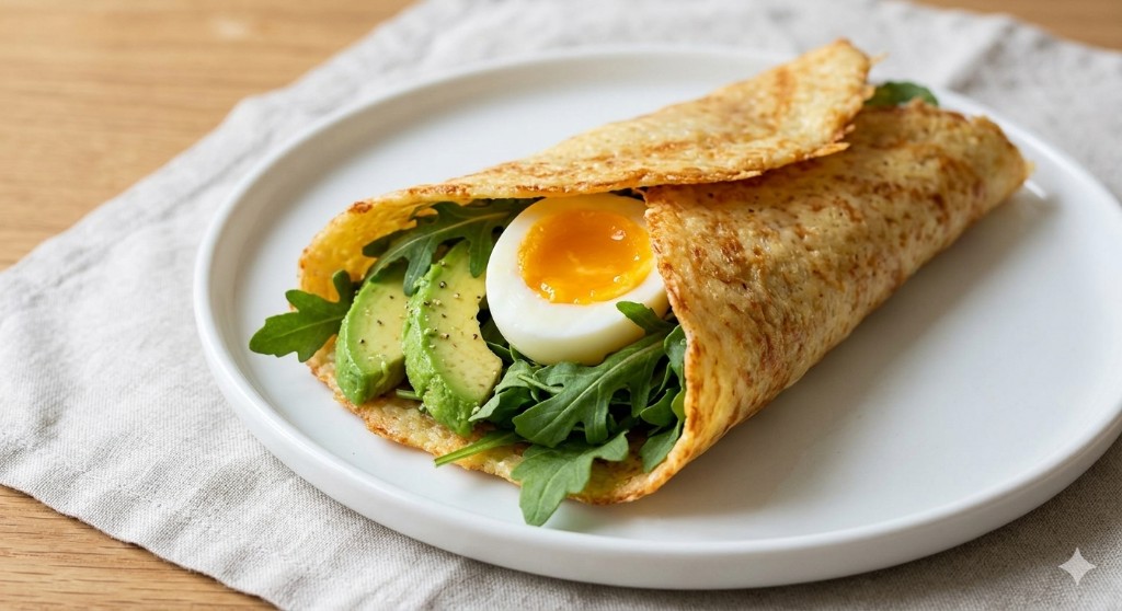 Wrap sin harinas con huevo, aguacate y rúcula